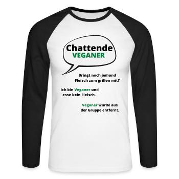 Lustiger Veganer Spruch T-Shirt - Unisex Baseballshirt langarm - Weiß/Schwarz - Vorne - Nik (191cm)