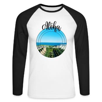 Aloha T-Shirt vom Meer - Unisex Baseballshirt langarm - Weiß/Schwarz - Vorne - Nik (191cm)