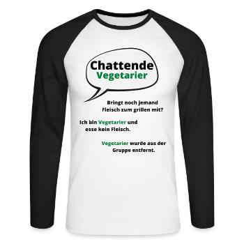 Vegetarierer lustiger Chat - Unisex Baseballshirt langarm - Weiß/Schwarz - Vorne - Nik (191cm)