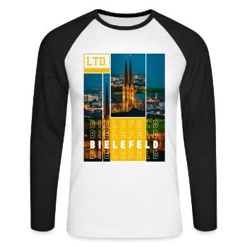 Bielefeld Deutschland Stadt Skyline Heimat Liebe - Unisex Baseballshirt langarm - Weiß/Schwarz - Vorne - Nik (191cm)
