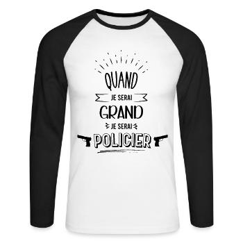 Futur Policier Idée Cadeau Garçon - T-shirt baseball manches longues Homme - blanc/noir - Devant - Nik (191cm)
