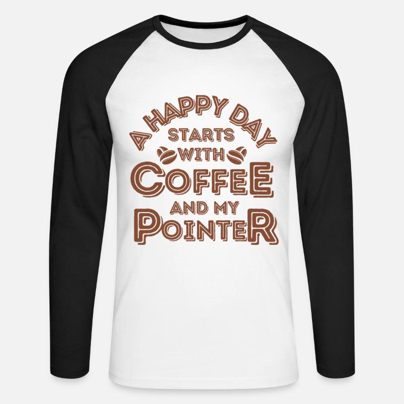 Pointer Kaffee Hund Cafe - Unisex Baseballshirt langarm - Weiß/Schwarz