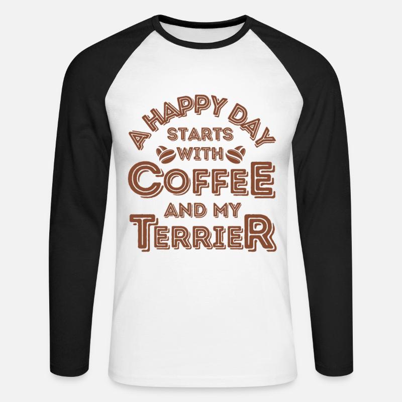 Terrier Kaffee Hund Cafe - Unisex Baseballshirt langarm - Weiß/Schwarz