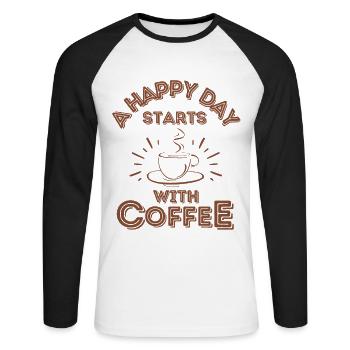 A good day starts with coffee - Unisex Long Sleeve Baseball T-Shirt - white/black - Front - Nik (191cm)