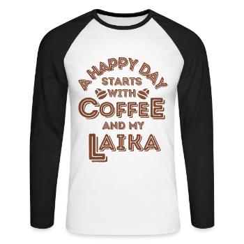Laika Kaffee Hund Cafe - Unisex Baseballshirt langarm - Weiß/Schwarz - Vorne - Nik (191cm)