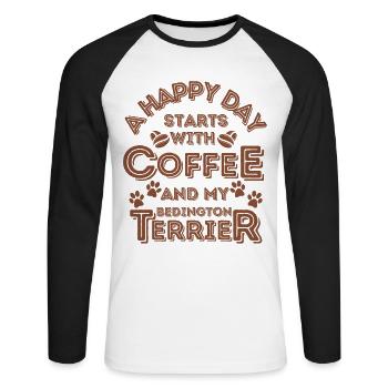 Bedington Terrier Café pour chiens - T-shirt baseball manches longues Homme - blanc/noir - Devant - Nik (191cm)
