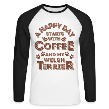Welsh Terrier Coffee Dog Cafe - Unisex Long Sleeve Baseball T-Shirt - white/black - Front - Nik (191cm)