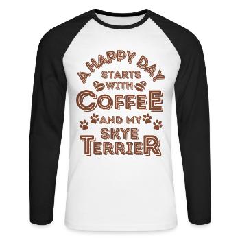 Skye Terrier Kaffee Hund Cafe - Unisex Baseballshirt langarm - Weiß/Schwarz - Vorne - Nik (191cm)