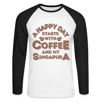 Singapura Cat Café Café - T-shirt baseball manches longues Homme - blanc/noir - Devant - Nik (191cm)