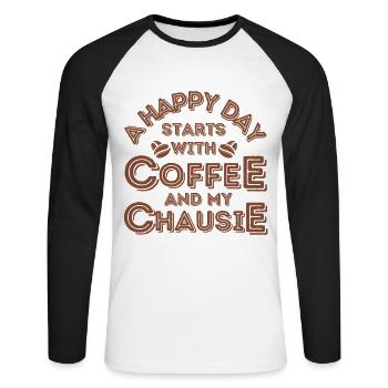 Chausie Katze Kaffee Cafe - Unisex Baseballshirt langarm - Weiß/Schwarz - Vorne - Nik (191cm)