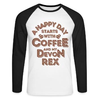 Devon Rex Cat Coffee Cafe - Unisex Long Sleeve Baseball T-Shirt - white/black - Front - Nik (191cm)
