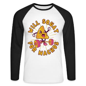 Nachos Fitness Nachos kawaii - T-shirt baseball manches longues Homme - blanc/noir - Devant - Nik (191cm)