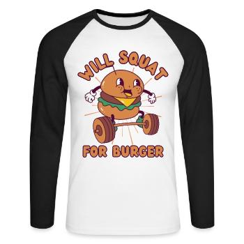 Burger Poids Squat Fitness Burger kawaii - T-shirt baseball manches longues Homme - blanc/noir - Devant - Nik (191cm)