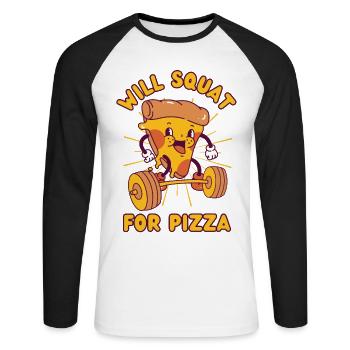 Pizza Musculation Squat Fitness Pizza kawaii - T-shirt baseball manches longues Homme - blanc/noir - Devant - Nik (191cm)