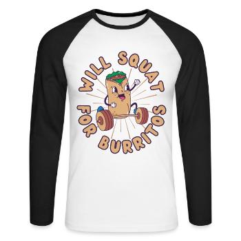 Burrito Weight Training Squat Fitness Burrito kawaii - Unisex Long Sleeve Baseball T-Shirt - white/black - Front - Nik (191cm)