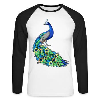 Pfau Pfauenfeder Feder Vogel - Unisex Baseballshirt langarm - Weiß/Schwarz - Vorne - Nik (191cm)