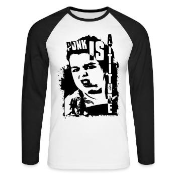 Le punk est l’attitude - T-shirt baseball manches longues Homme - blanc/noir - Devant - Nik (191cm)