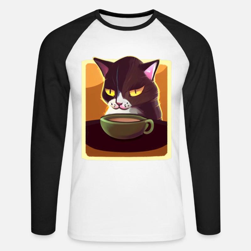 Kaffee Katze Müde Katze Kaffee - Unisex Baseballshirt langarm - Weiß/Schwarz