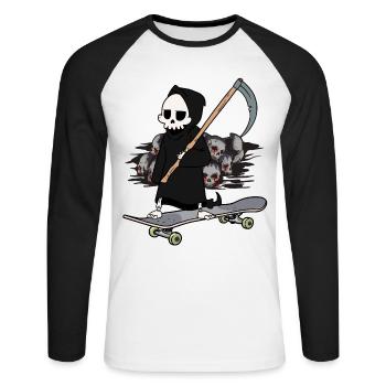 Skateboard Grim Reaper Closing Time End Horror Death - Unisex Long Sleeve Baseball T-Shirt - white/black - Front - Nik (191cm)