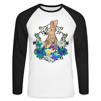 Début du printemps Lapin de Pâques Joyeuses Pâques Nature - T-shirt baseball manches longues Homme - blanc/noir - Devant - Nik (191cm)