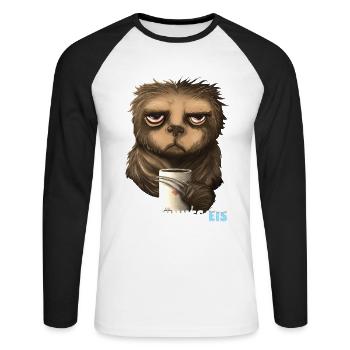 Faultier - Guten Morgen? Ganz Dünnes Eis! Geschenk - Unisex Baseballshirt langarm - Weiß/Schwarz - Vorne - Nik (191cm)