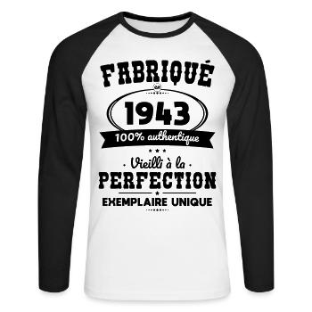 Anniversaire 81 ans - Fabriqué en 1943 - T-shirt baseball manches longues Homme - blanc/noir - Devant - Nik (191cm)