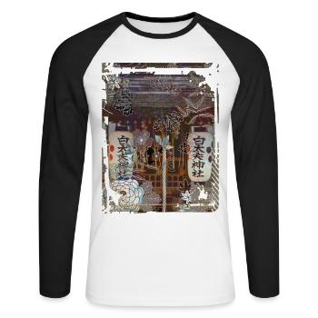 Japan Worship Place Collage Art 90 - Unisex Long Sleeve Baseball T-Shirt - white/black - Front - Nik (191cm)