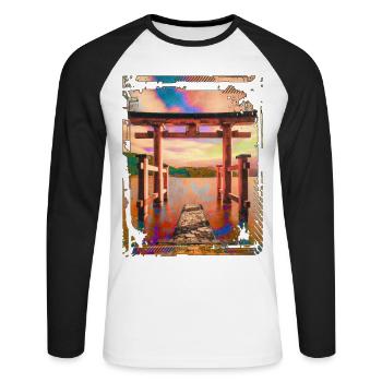 Japan Torii Gate In Water Sunset Collage Art 62 - Unisex Long Sleeve Baseball T-Shirt - white/black - Front - Nik (191cm)