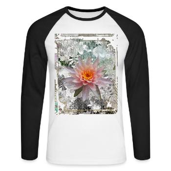 Art Collage Japonais Lotus Water Lily Collage Art - T-shirt baseball manches longues Homme - blanc/noir - Devant - Nik (191cm)