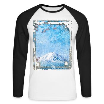 Japan Mount Fuji Cherry Blossom Sakura Collage - Unisex Long Sleeve Baseball T-Shirt - white/black - Front - Nik (191cm)
