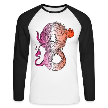Japanese Dragon Vintage Demon Retro 103 - Unisex Long Sleeve Baseball T-Shirt - white/black - Front - Nik (191cm)