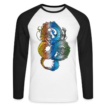 Dragon Japonais Vintage Demon Retro 102 - T-shirt baseball manches longues Homme - blanc/noir - Devant - Nik (191cm)