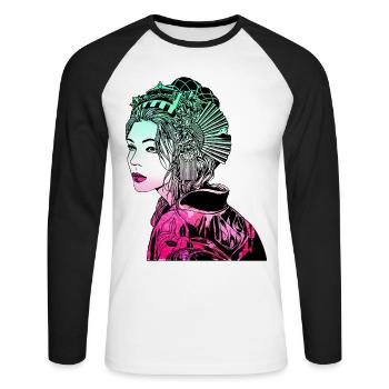 Japanese Geisha Samurai Warrior 106 - Unisex Long Sleeve Baseball T-Shirt - white/black - Front - Nik (191cm)