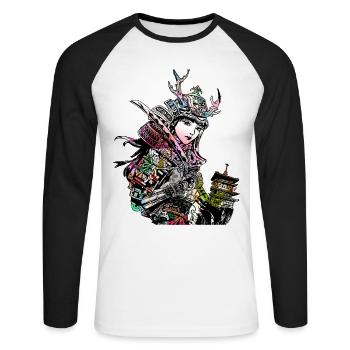 Guerrier Samouraï Guerrier Sabre Geisha Japonais 113 - T-shirt baseball manches longues Homme - blanc/noir - Devant - Nik (191cm)