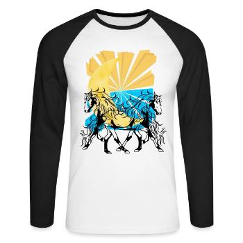 Fantaisie céleste Croissant de Lune Cheval Cheval - T-shirt baseball manches longues Homme - blanc/noir - Devant - Nik (191cm)