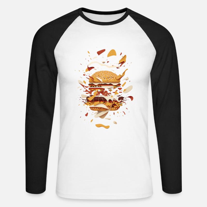 Burger Exploded | Dekonstruierter Burger - Unisex Baseballshirt langarm - Weiß/Schwarz