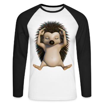 Igel Yoga - Unisex Baseballshirt langarm - Weiß/Schwarz - Vorne - Nik (191cm)