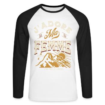 J'adore ma femme, j'ai pas le choix - T-shirt baseball manches longues Homme - blanc/noir - Devant - Nik (191cm)