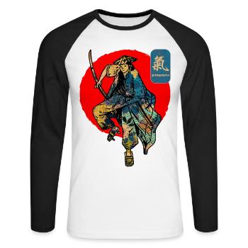 Samurai Warrior Sword Japanese Art Force Kanji - T-shirt baseball manches longues Homme - blanc/noir - Devant - Nik (191cm)