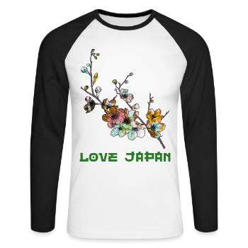 Cherry Blossom Sakura Tree Symbol Word Kanji Love - Unisex Long Sleeve Baseball T-Shirt - white/black - Front - Nik (191cm)