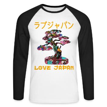 Bonsai Tree Japanese Zen Garden Symbol Kanji Love - Unisex Long Sleeve Baseball T-Shirt - white/black - Front - Nik (191cm)