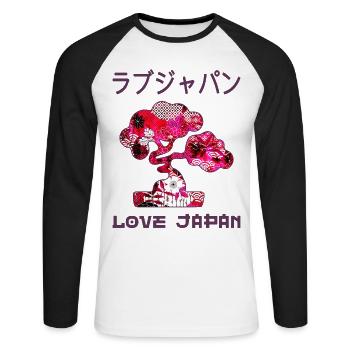 Bonsai Baum Japanischer Zen-Garten Symbol Kanji Liebe - Unisex Baseballshirt langarm - Weiß/Schwarz - Vorne - Nik (191cm)