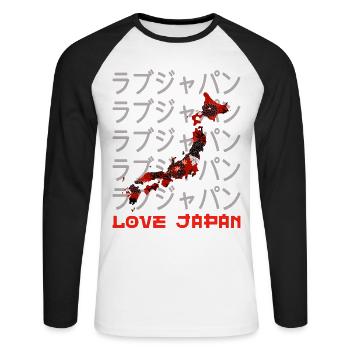 Japan Map Travel Japanese Lover Symbol Kanji Love - Unisex Long Sleeve Baseball T-Shirt - white/black - Front - Nik (191cm)