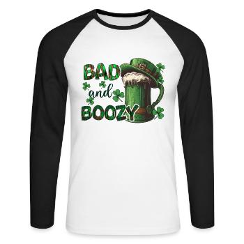 All Irish Ireland Clover Green St Patrick’s Day - T-shirt baseball manches longues Homme - blanc/noir - Devant - Nik (191cm)