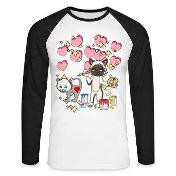 Für Kinder malen Katze Pinsel Kindergarten bunt - Unisex Baseballshirt langarm - Weiß/Schwarz - Vorne - Nik (191cm)