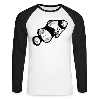 Poisson-clown noir - T-shirt baseball manches longues Homme - blanc/noir - Devant - Nik (191cm)