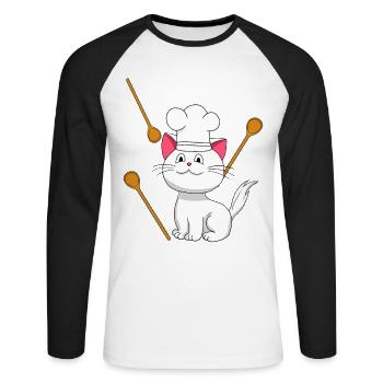 Cat Chef Chef's Hat Birthday Gift Cooking - Unisex Long Sleeve Baseball T-Shirt - white/black - Front - Nik (191cm)