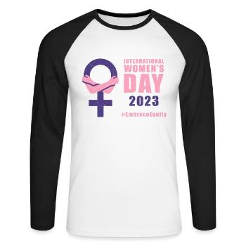 Journée internationale de la femme 8 mars #EmbraceEquity - T-shirt baseball manches longues Homme - blanc/noir - Devant - Nik (191cm)