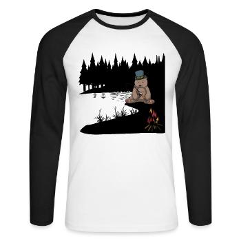 Wilderness Brown Bear Angel Angler Lake Nature Lovers - Unisex Long Sleeve Baseball T-Shirt - white/black - Front - Nik (191cm)