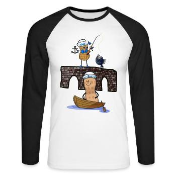 Moin maritime Peanuts Angler Sailor Captain Ahoy - Unisex Long Sleeve Baseball T-Shirt - white/black - Front - Nik (191cm)